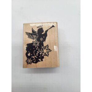 Inkadinkado Christmas Holiday Noel Angel Rubber Stamp Trumpet & Snowflakes
